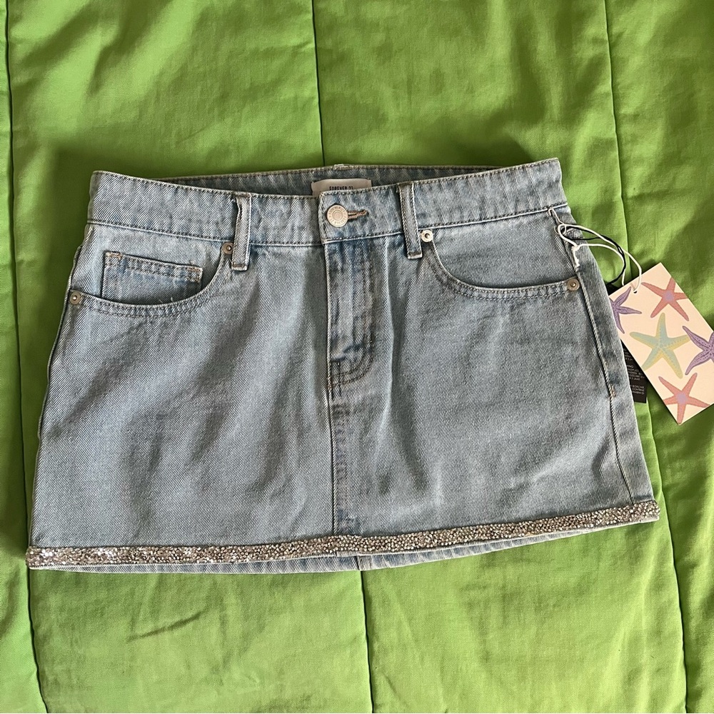 Forever 21 Jean mini skirt with crystal hem